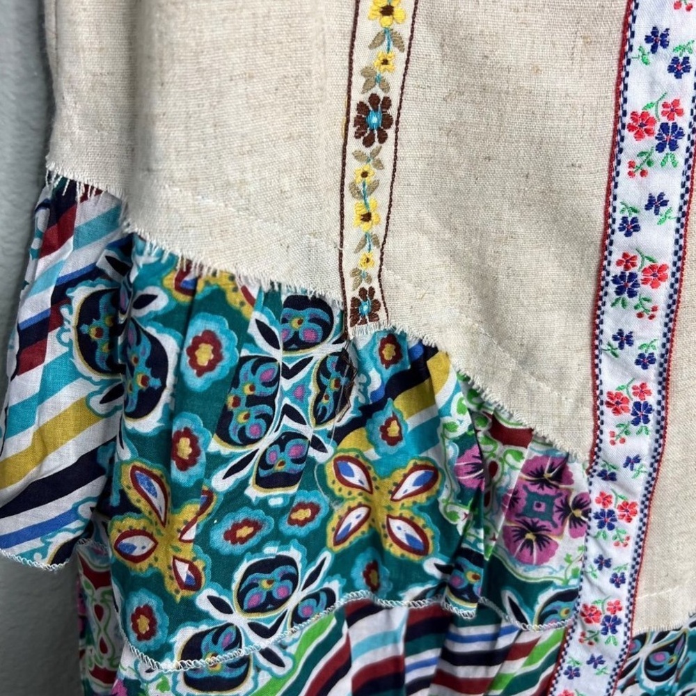 NWT Toi Et Moi Boho Ruffle Mixed Media Print Sleeveless Dress Button Detail M - Picture 2 of 8